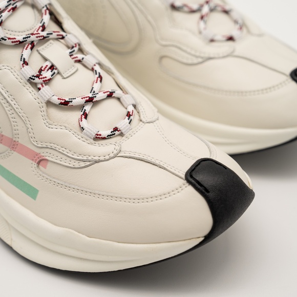 size 41eu 11 us Gucci Run Sneaker White Pink Turquoise Leather GG - Picture 7 of 13